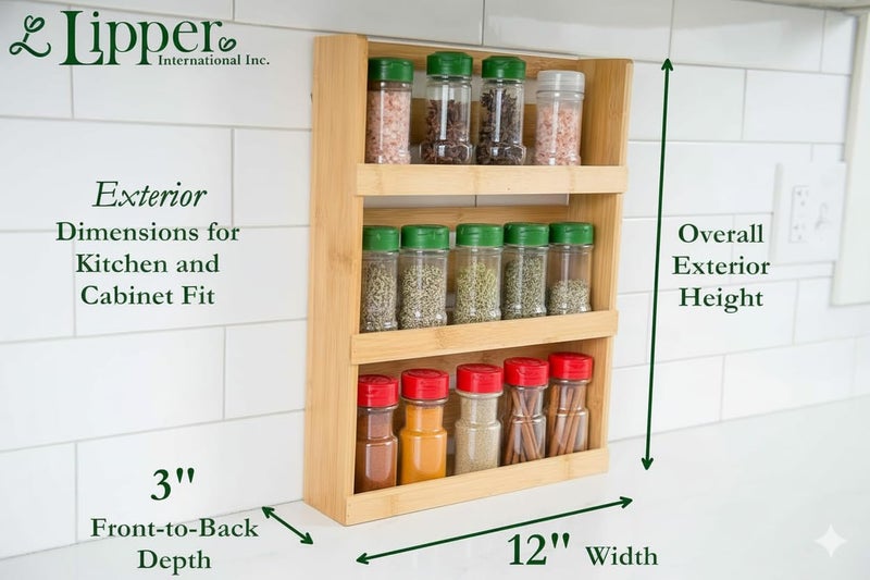 Lipper International 8840 Bamboo 3-Tier Spice Rack, 2.75-inch Depth Accommodates many Types of Spice Jars - Image 3